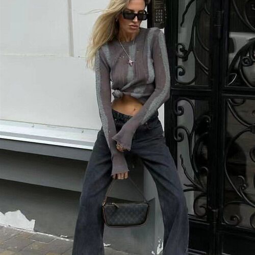 Fashion Knit Stripped O-neck Pullover For Women Sexy Long