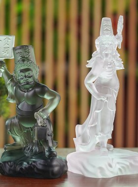 手工真琉璃黑白无常桌面工艺摆件七爷八爷家用客厅装饰品谢范将军