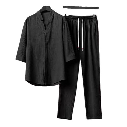 Thin Half Sleeve Ice Silk Suit Mens Plus Size Loose Sleeve