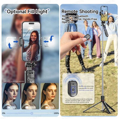 F16 Selfie  Tripod with 1708mm Long 8-Section Pole, Bluetoot