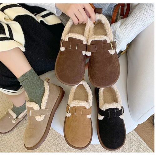 2024 Winter Retro Womens Lamb Wool Shoes Warm Fur Flat Loaf
