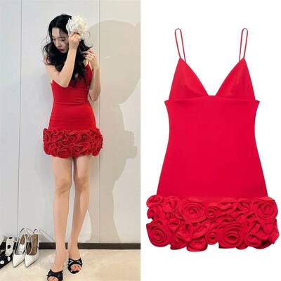 Womens Dress New Summer 2025 Red Suspender Mini Dress