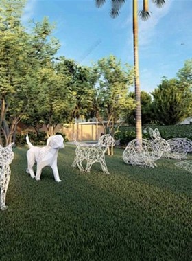 不锈钢镂空狗雕塑旅游度假风景区装饰营销中心售楼处小区草坪摆件