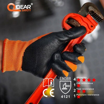 3 Pairs Nitrile Rubber Coated Work Gloves, Oil/Greasy Resist