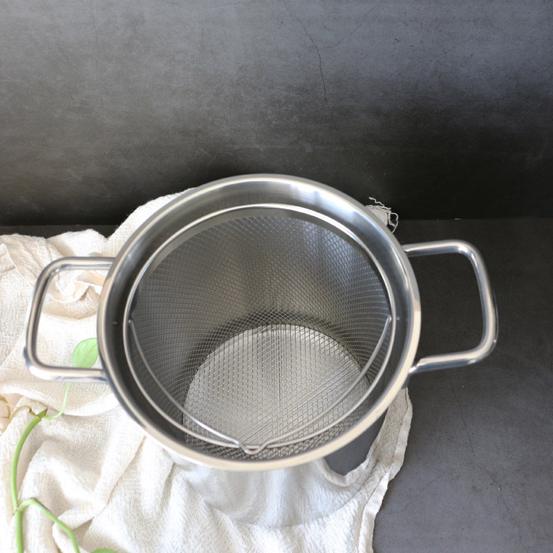 德国18/10不锈钢芦笋锅配炸蓝大容量省油小炸锅煮意面汤锅深炖锅