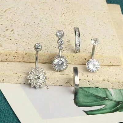 Suns Simple Glossy Zirconium Inlaid Belly Button Ring Set in