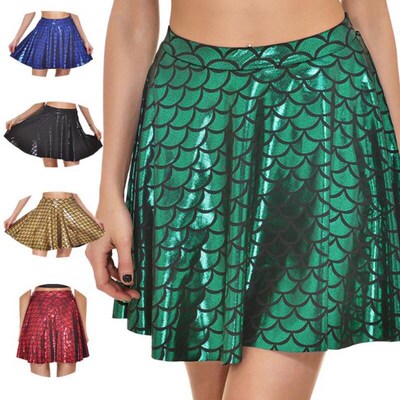 Womens Sundress Sexy Fashion Pleated Skirt Shiny Fish Scale
