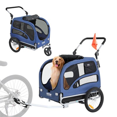 SucceBuy 100 lbs Dog Bike Trailer 2-in-1 Pet Stroller Cart B