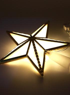 耶诞树顶星白色五角星led带灯树顶星星塑料USB加电池耶诞节装饰品