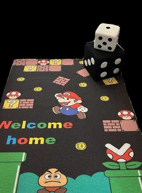 202新年红色马里奥入户进门口地垫可裁剪丝圈脚防滑耐脏家用玄关