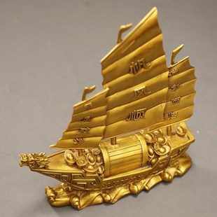 满载而归帆船一帆风顺黄铜摆件工艺品家居客厅铜摆饰办公室装饰品