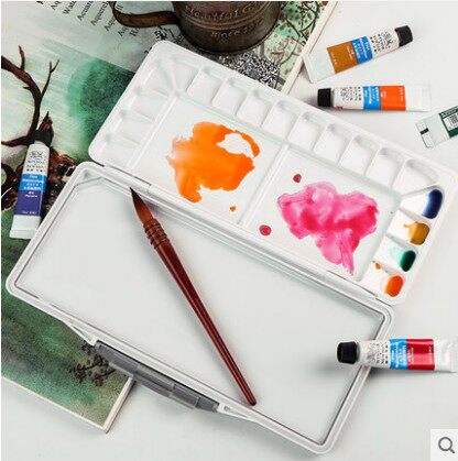 水彩调色盒硬盖保湿便携大容量颜料盒翻盖折叠式水粉丙烯国画颜料