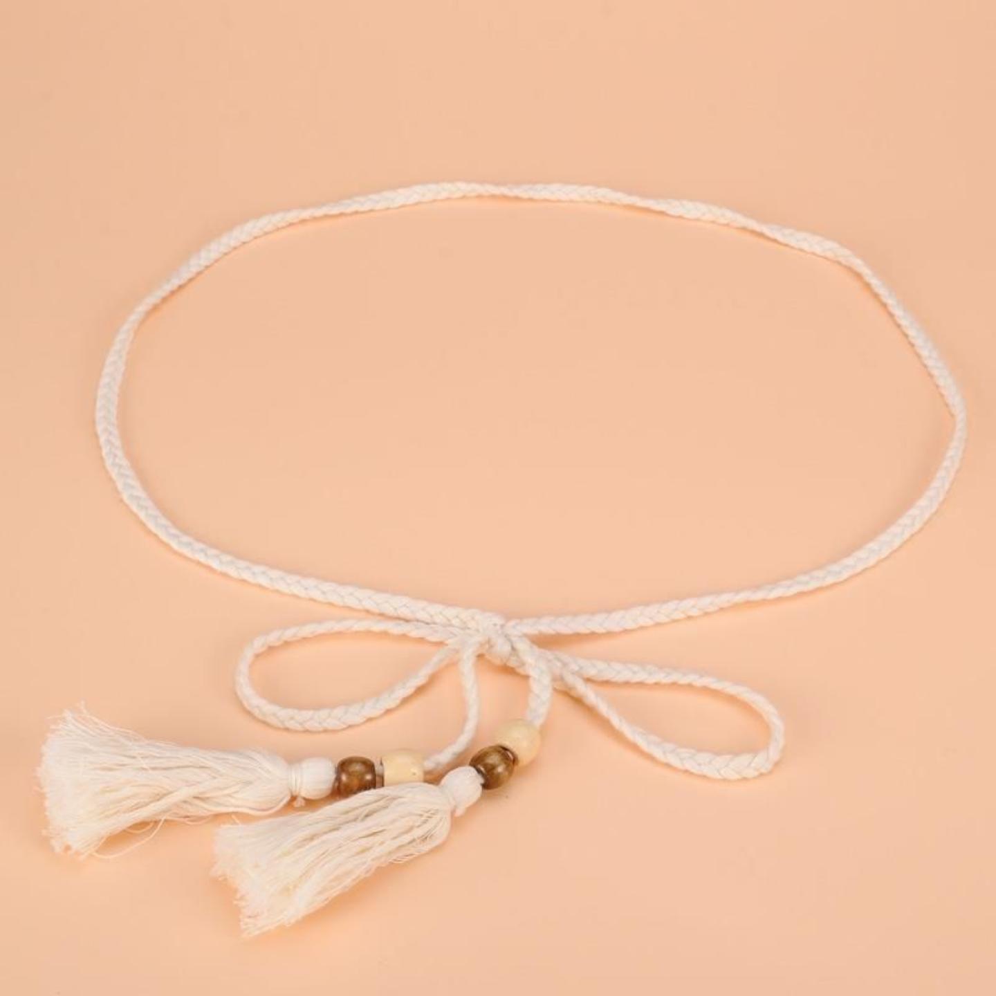 文艺范棉绳编织腰链配裙子女士长款打结腰带流苏装饰窄款腰绳