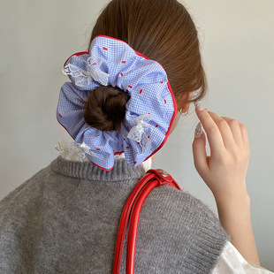 韩国蓝莓浆果红波点格子大肠圈发绳韩系低马尾发圈头绳发饰