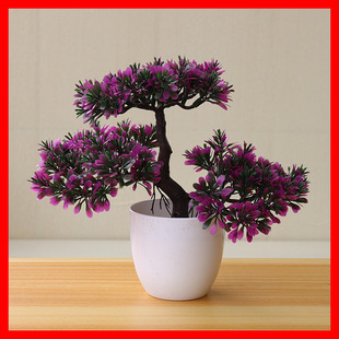 三叉迎客松桌摆小盆栽仿真花盆景植物家居装饰摆设