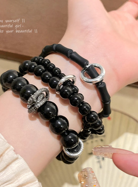 新中式中古风黑色穿着叠戴手链女复古高级设计感平安扣手串手饰品