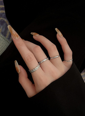 韩国新款轻奢小众设计感开口可调节戒指女in网红同款四件套手饰