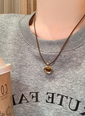 港风复古秋冬款美拉德虎眼石项链女时尚百搭气质几何形毛衣卫衣链