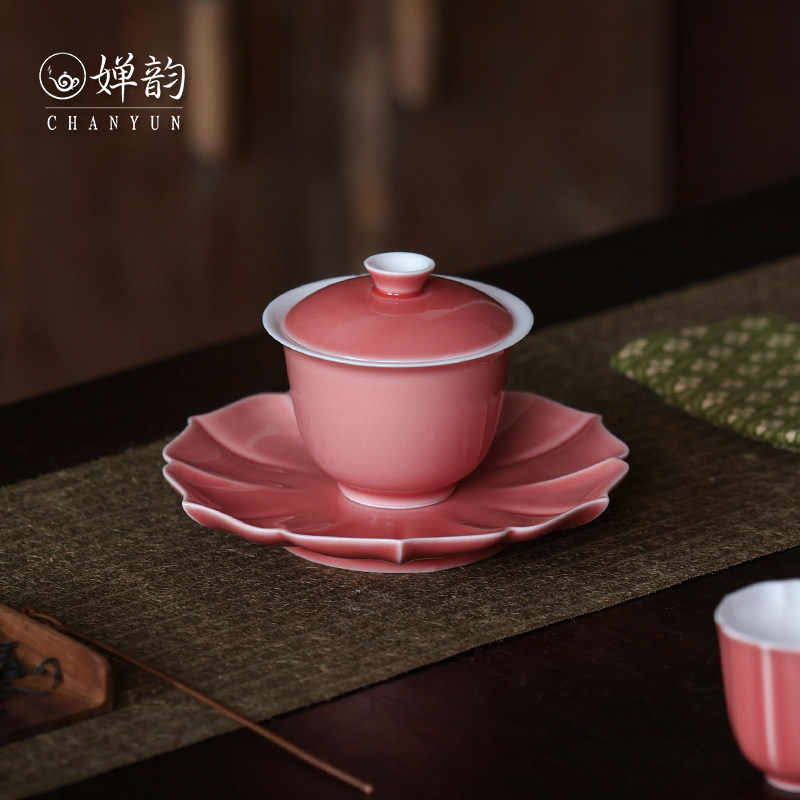 婵韵斋居黄丽君茶具豇豆红盖碗加壶承三才盖碗泡茶家用小田月月