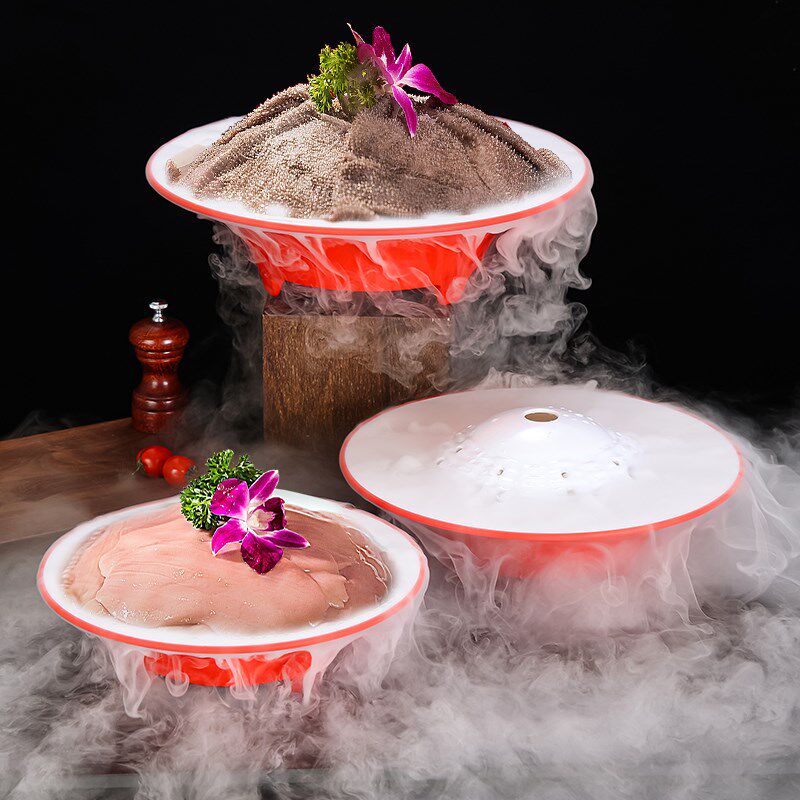 创意干冰毛肚盘重庆市井火锅店肥牛盘冒烟雪花涮羊肉盘特色鹅肠盘