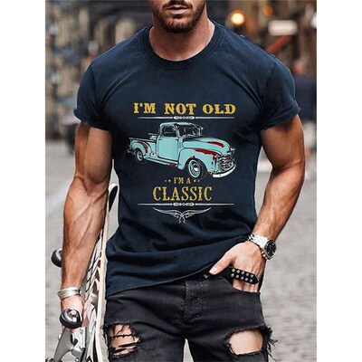 Classic Car Graphic Printed Tee for Men Comfortable Fit