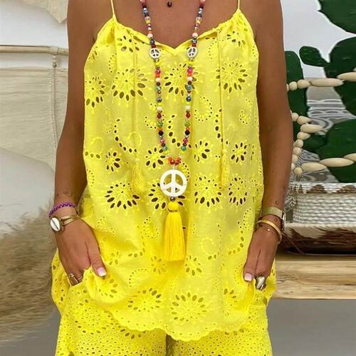 New Two Piece Sets Women Outifits Casual V-Neck Sleeveless C
