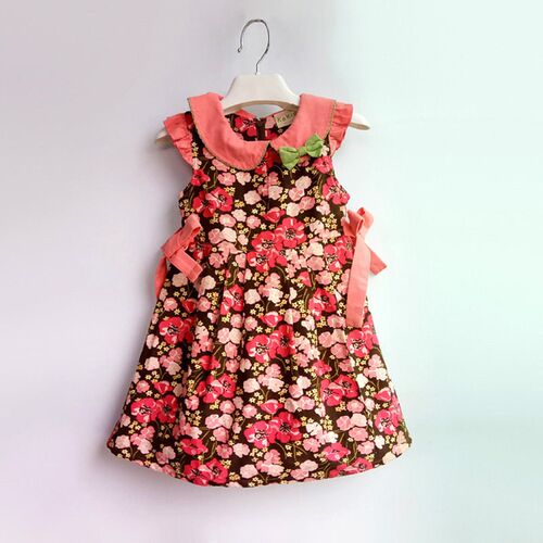 Childrens cotton corduroy floral dress winter girl dress ki