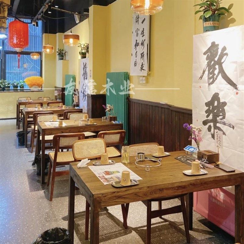 老榆木餐桌全实木复古做旧休闲桌奶茶咖啡厅面馆酒馆茶楼餐饮桌子,住宅家具,实木餐桌,淘宝优惠券,粉丝福利购,淘宝优惠卷