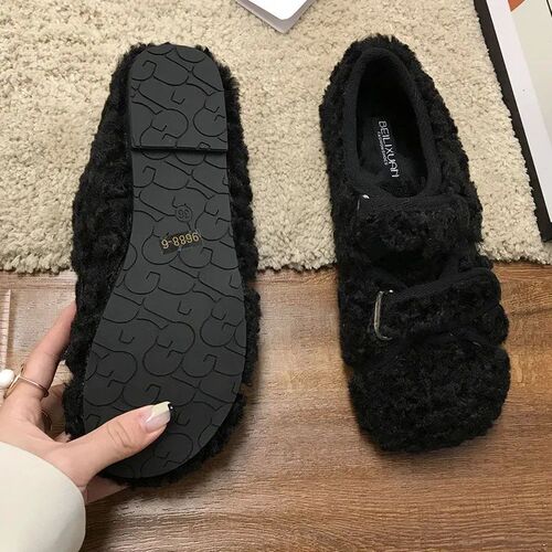Flats Mary Jane Fluffy Shoes Womens Winter Wear New Fashion
