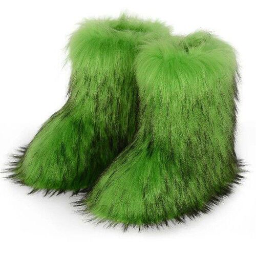 Women Furry Boots Fuzzy Fluffy Faux Fur Boots Round Toe