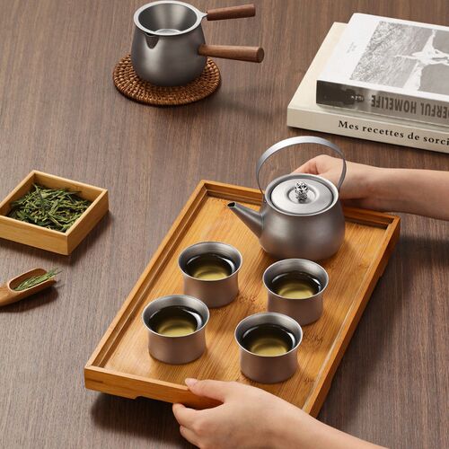 Tang Style Double Layer Pure Titanium Tea Set For Home Offic