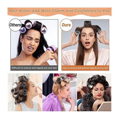 13pcs Black Self Grip Hair Rollers No Heat Hair Curlers Heat