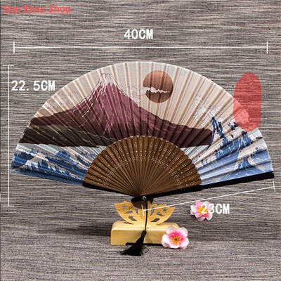 1Pcs Vintage Silk Folding Fan Chinese Japanese Tassel Bamboo
