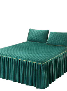 冬季夹棉床裙款三件欧式加厚绗缝1x200防滑1m5床罩单件