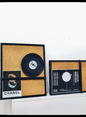 高级黑色藤编实木装饰画中古风有框电表配电箱遮挡客厅玄关软装饰