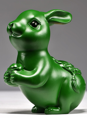 绿色木兔摆件一对木兔工艺品摆件木头兔家居实木质雕刻桌面装饰品