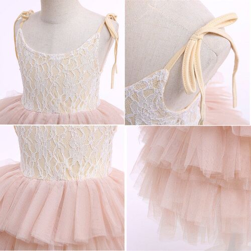 Summer Girls Sleeveless Strap Princess Dress Kids Lace Flowe