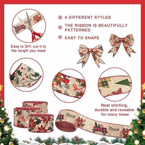 Christmas Tree Ribbon Wire Edge Roll Bundle Wrapping for Hai