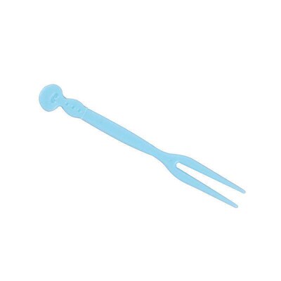 A set of disposable plastic fruit forks, with a two-pronged