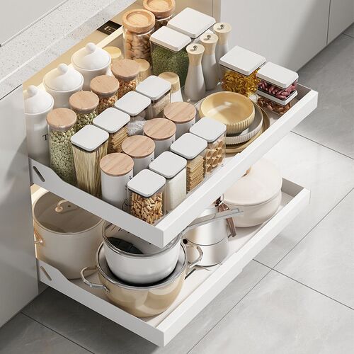 Cabinet Pull Basket Kitchen Storage Rack Single-layer Drill-