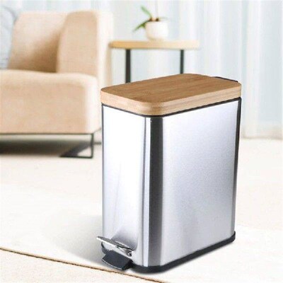 Step Trash Can Garbage Rubbish Bin with Bamboo Lid Waste