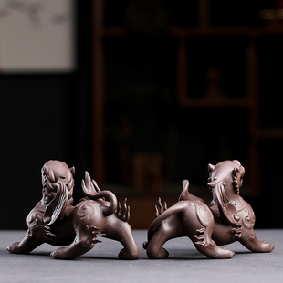 陶瓷茶宠茶玩手工紫砂招财貔貅摆件一对家居客厅店铺开业乔迁礼品