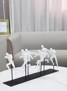 现板代简约复古奔跑人物雕塑摆件厅房客酒书店电视柜样房1036家居