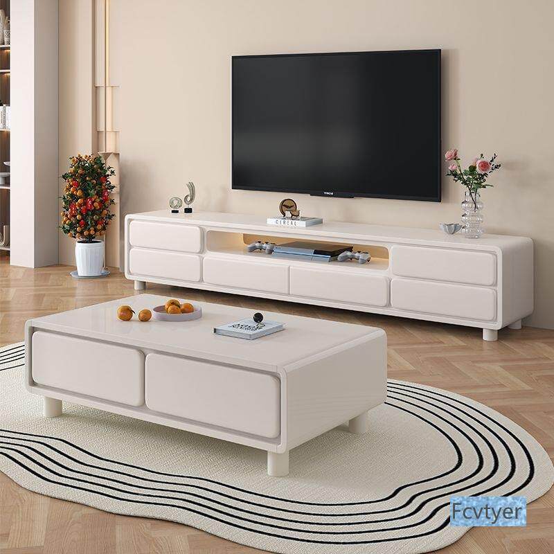 奶风MBY-9631户双层落地茶几电油柜现代简约客厅视家用小型白色茶