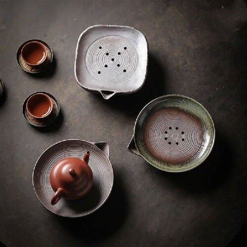 Japanese Crude Pottery Teapot Base Small Dry Tea Tray