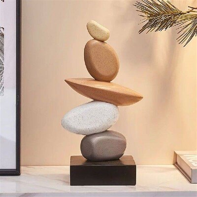 Modern Resin Stacked Stones Sculpture - Abstract Balanced