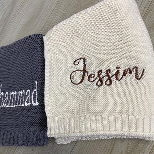 Cotton Knitted Blanket Personalized Embroidered Name Baby Bo