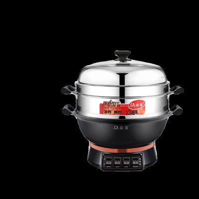 众宝精铸铁电热锅多功能一笼屉加高加深猛火王防干烧可油炸爆炒