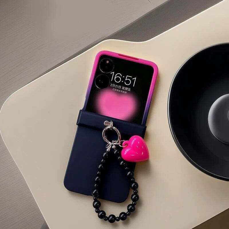 Black Rose Gradient Chain Hinge Case For  Galaxy Z Flip 3 4