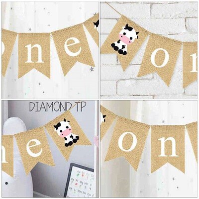 The Banner Birthday Flag Cow Printing Linen Farm ONE